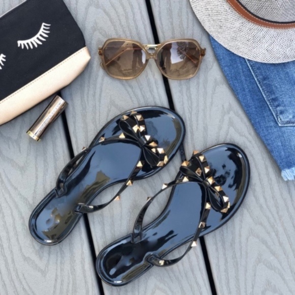 Boho Studded Bow Slip on Flat Sandals - Picture 7 of 7